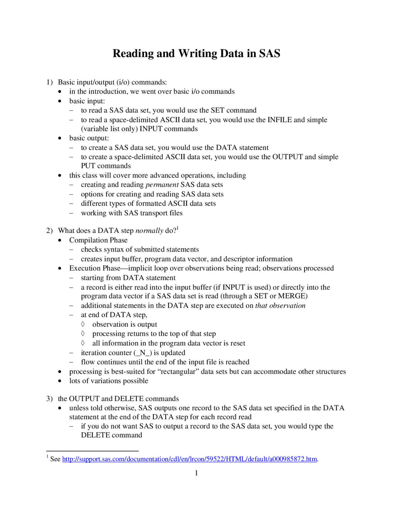 Reading and Writing Data in SAS - Study Guide | ECO 725 - Docsity