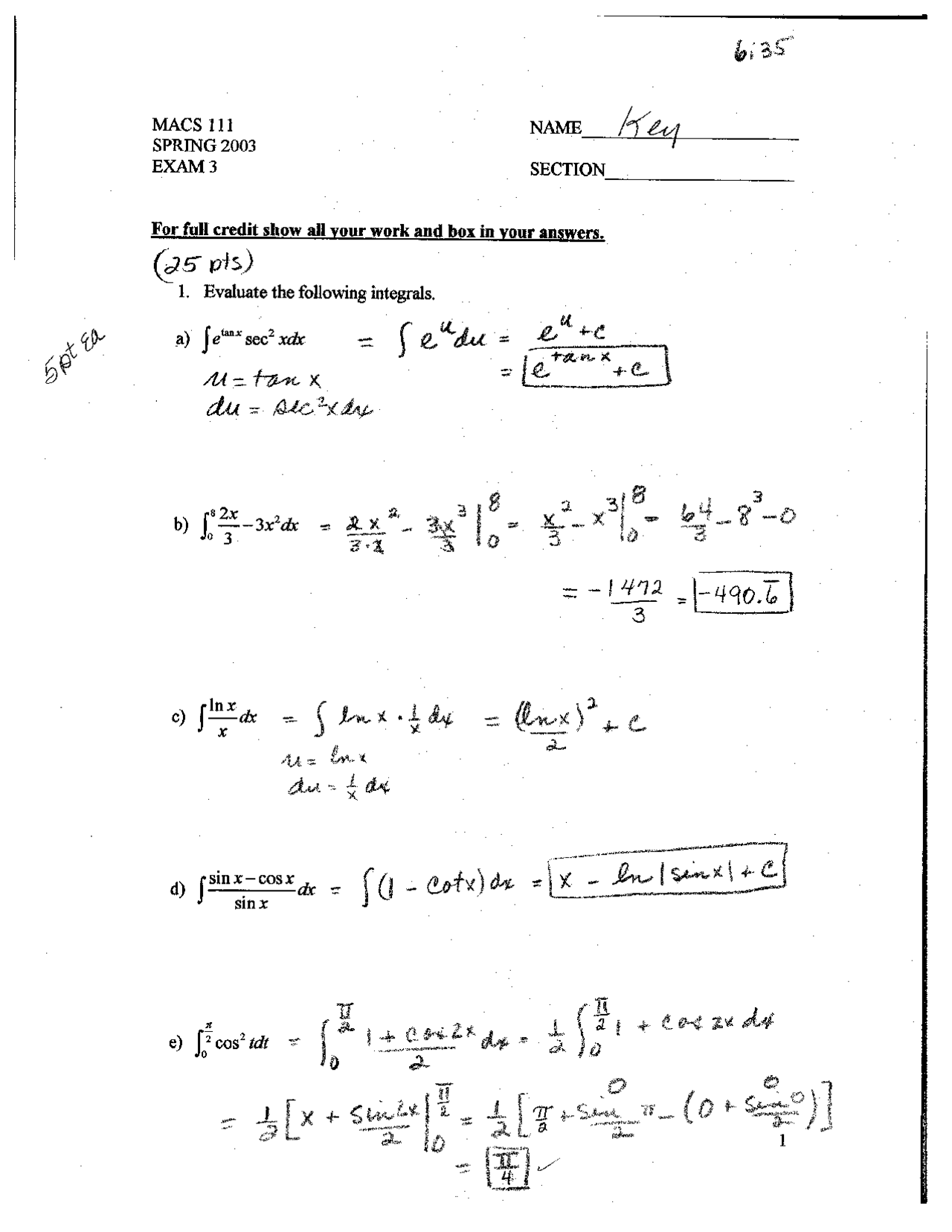9 Solved Problems on the Calculus - Examination 1 | MATH 111 - Docsity