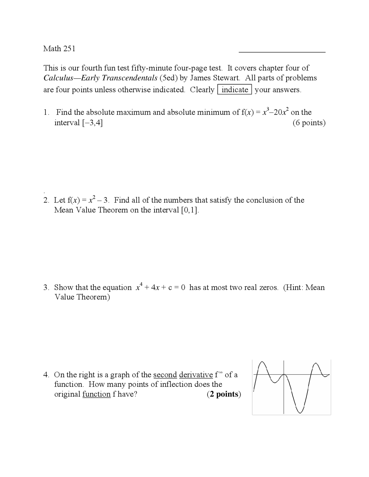 Practice Exam - 13 Questions on Calculus I | MATH 251 - Docsity
