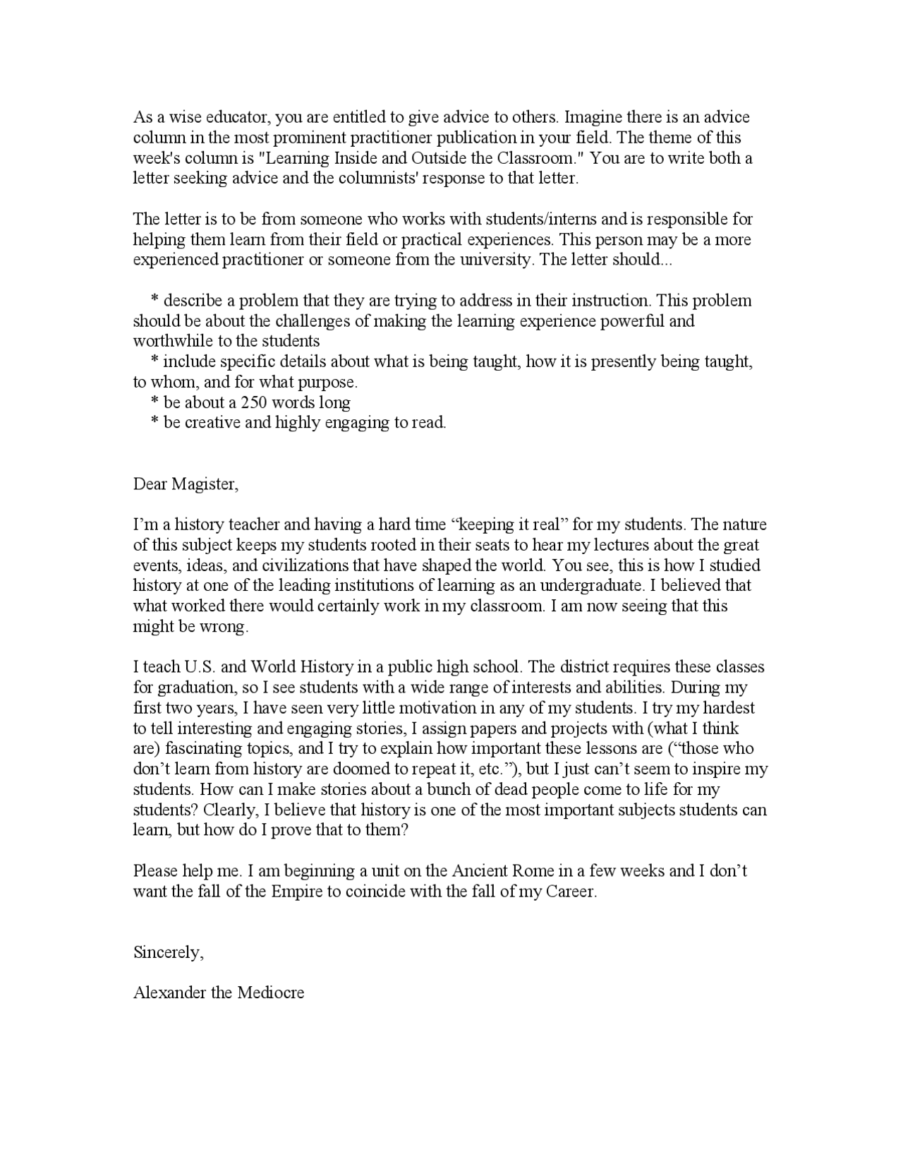 How to Write a Letter - Capstone Seminar | ED 870 - Docsity