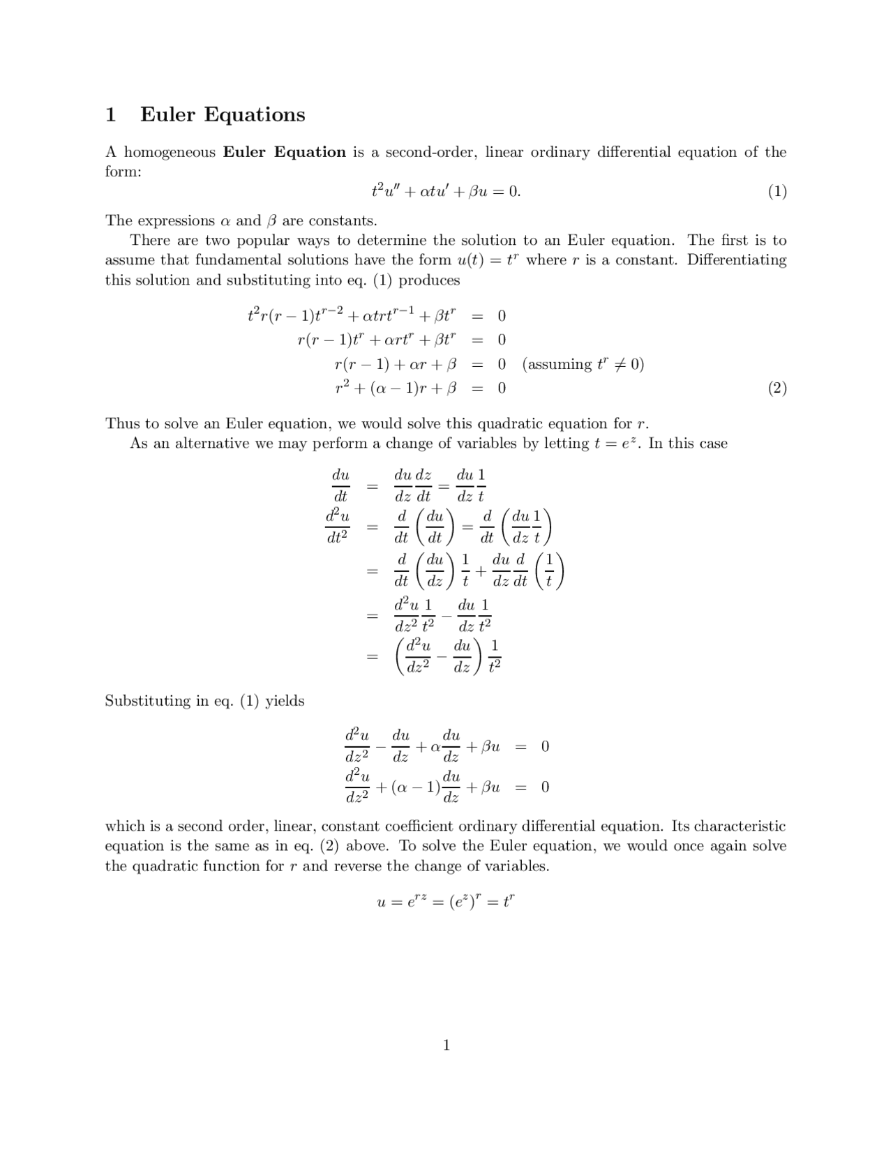 Lecture Notes on Euler Equations | MATH 467 - Docsity