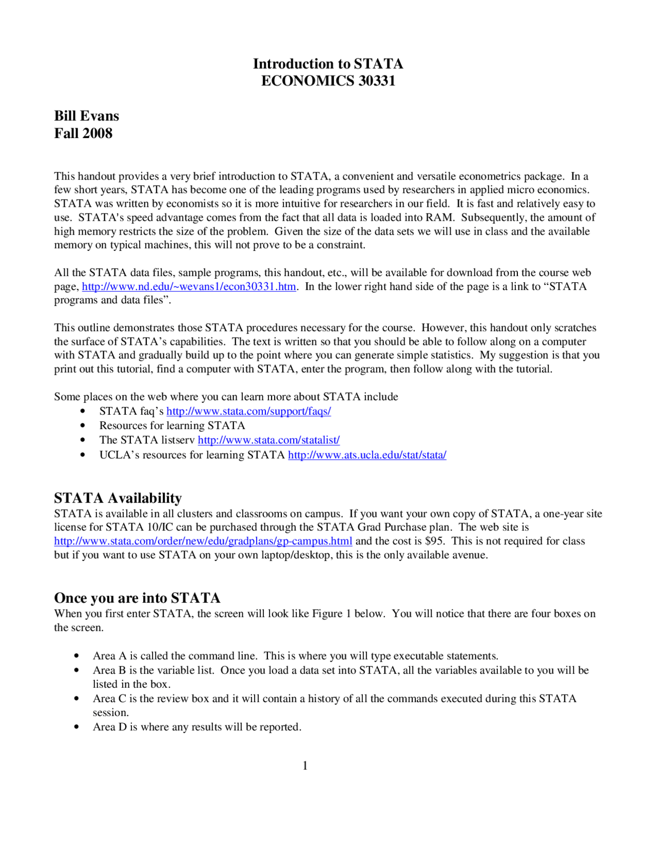 Stata Notes Introduction to STATA - Lecture Notes - Econometrics II | ECOE 60303 ...