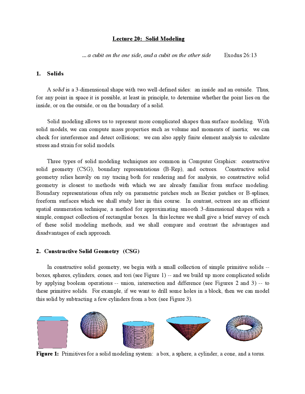 Solid Modeling - Computer Graphics - Lecture Notes | COMP 360 | Study ...