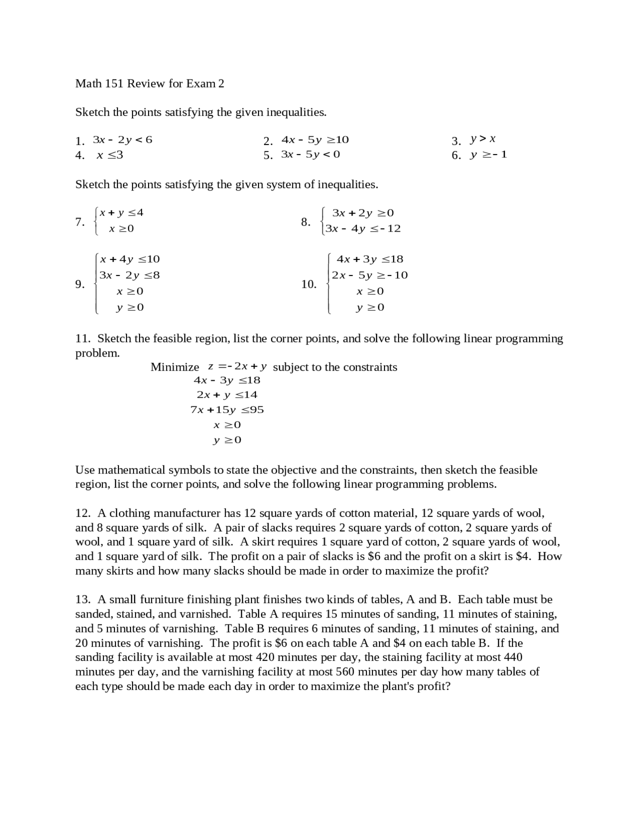 Math 151 Questions Review Questions for Exam 3 - Linear Mathematics | MATH 151 - Docsity