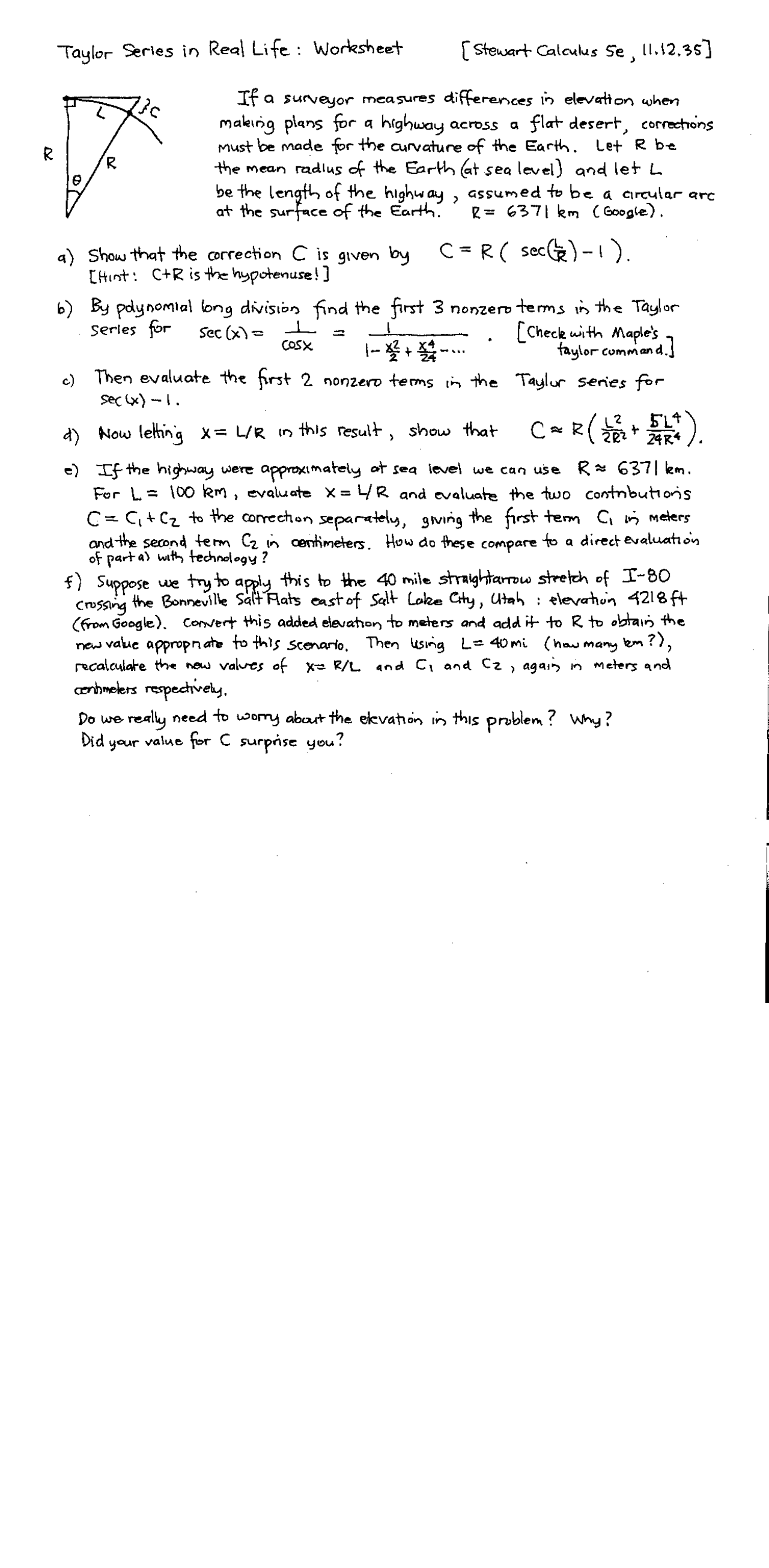 Handwritten Notes on Taylor Series in Real Life: Worksheet | MAT 1505 ...