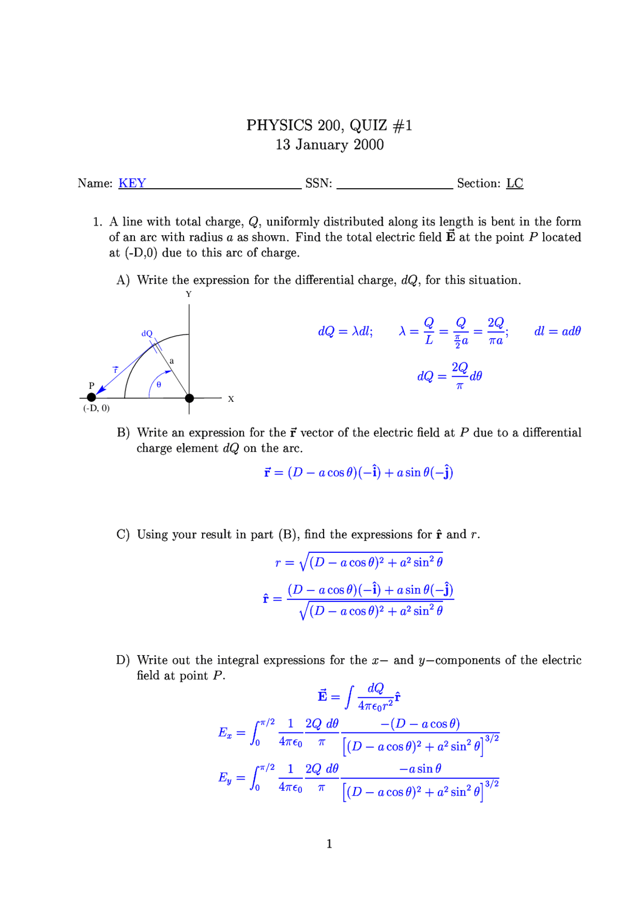 Quiz 1 with Solutions - Physics II-Electromagnetism/Optics | PHGN 200 ...