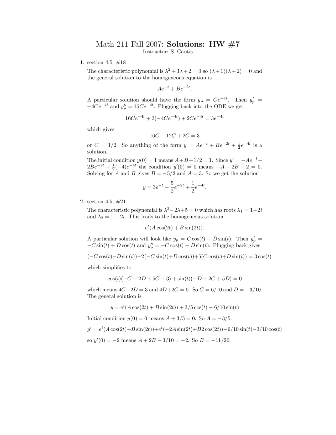 7 Solved Problems on the Characteristic of Polynomials - Homework 7 ...