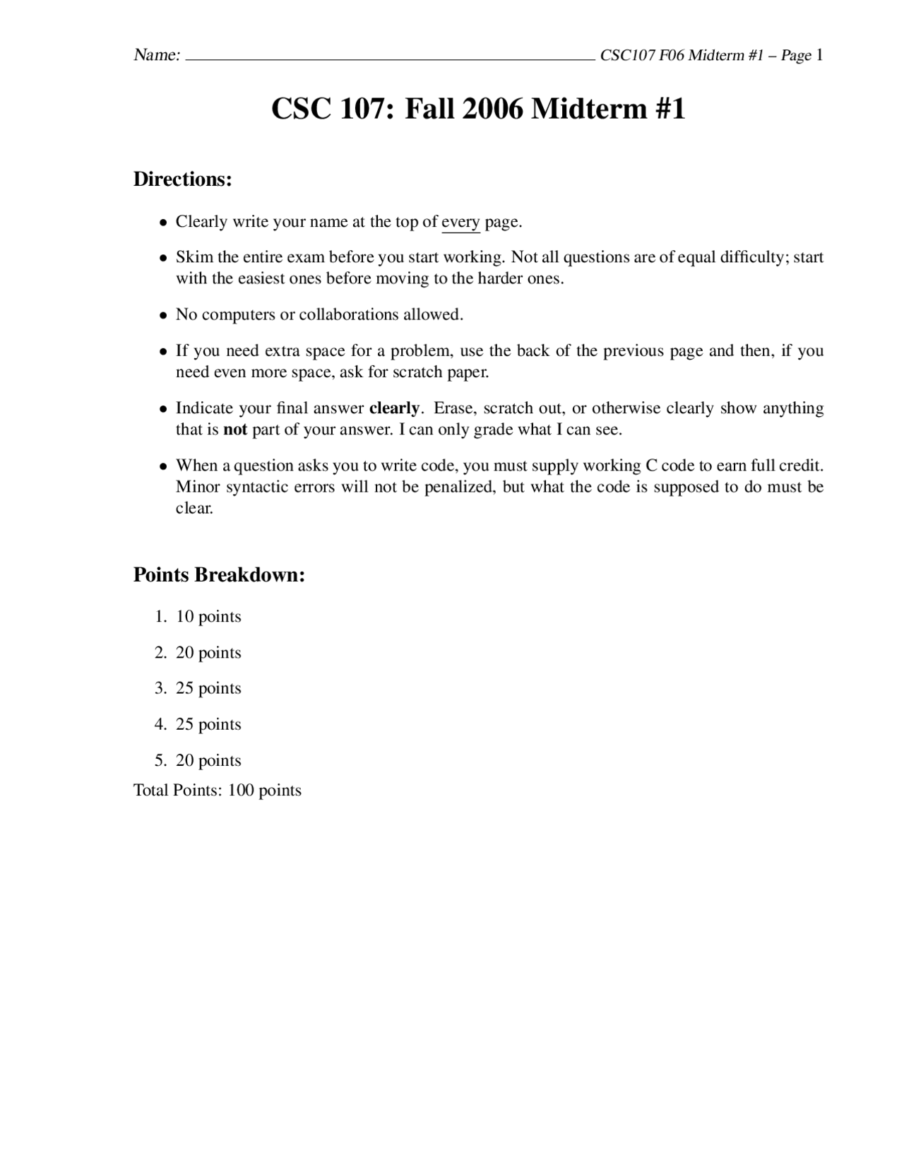 Practice Midterm Exam 1 - Computer Programming for Science | CSC 107 ...