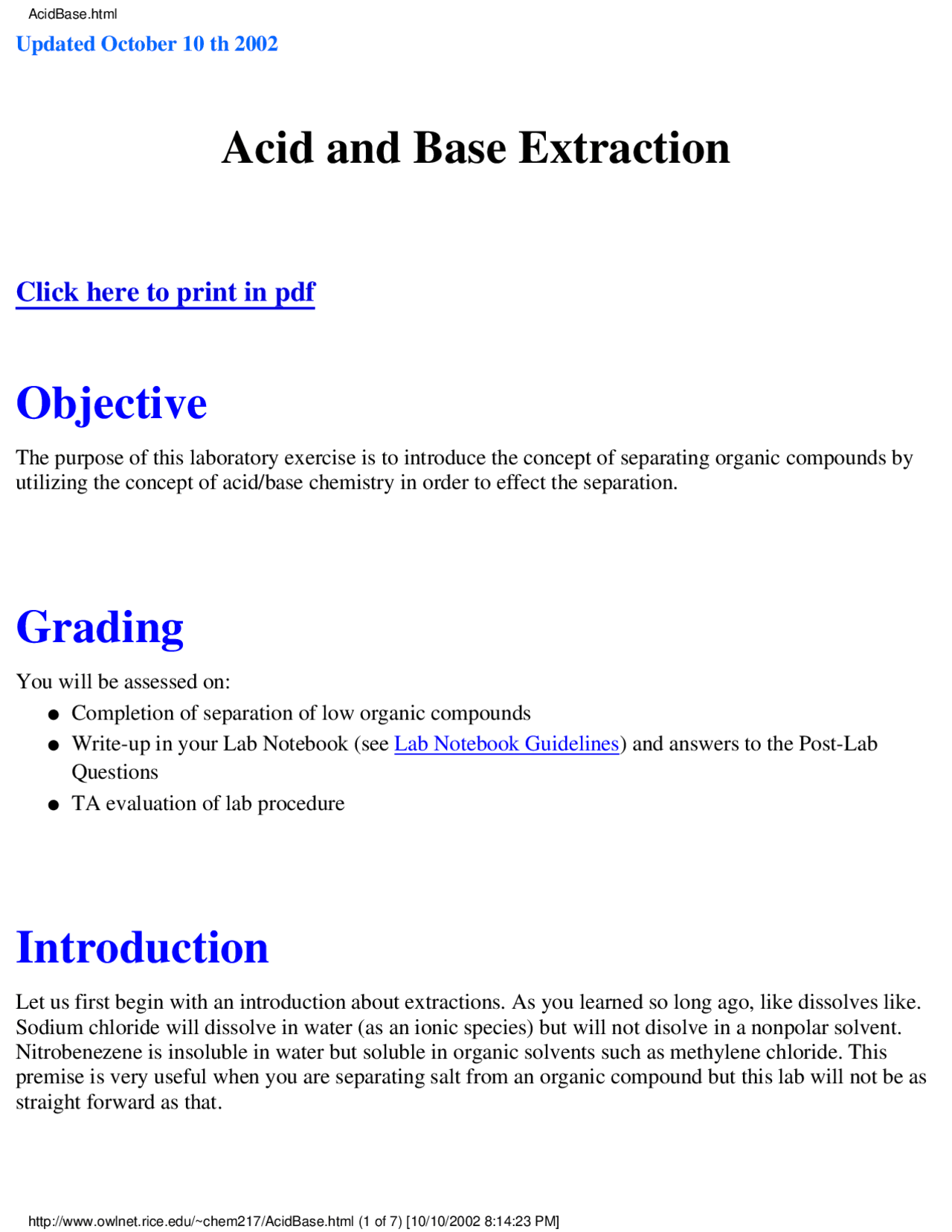 Base Extraction Acid and Base Extraction - Fall 2002 | CHEM 217 - Docsity