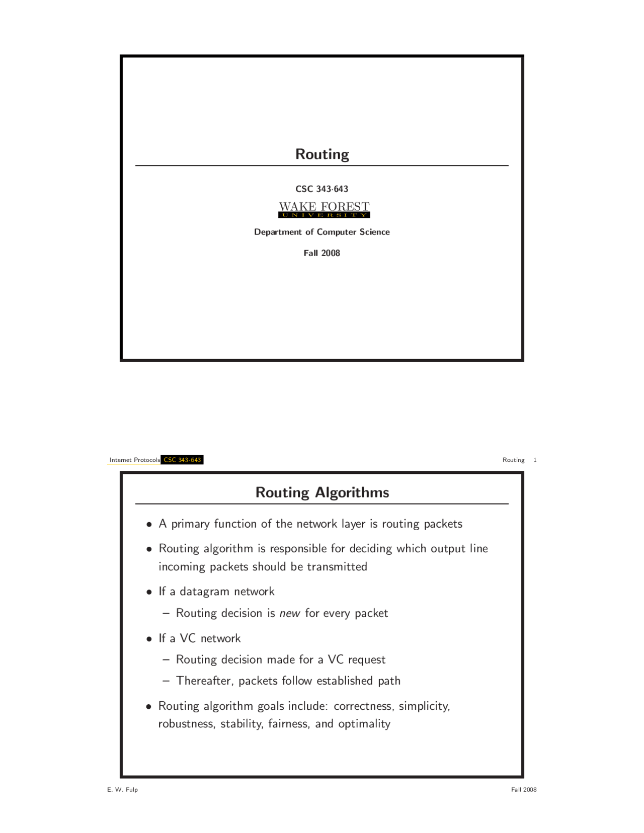 Routing Algorithms - Lecture Slides | CSC 343 - Docsity