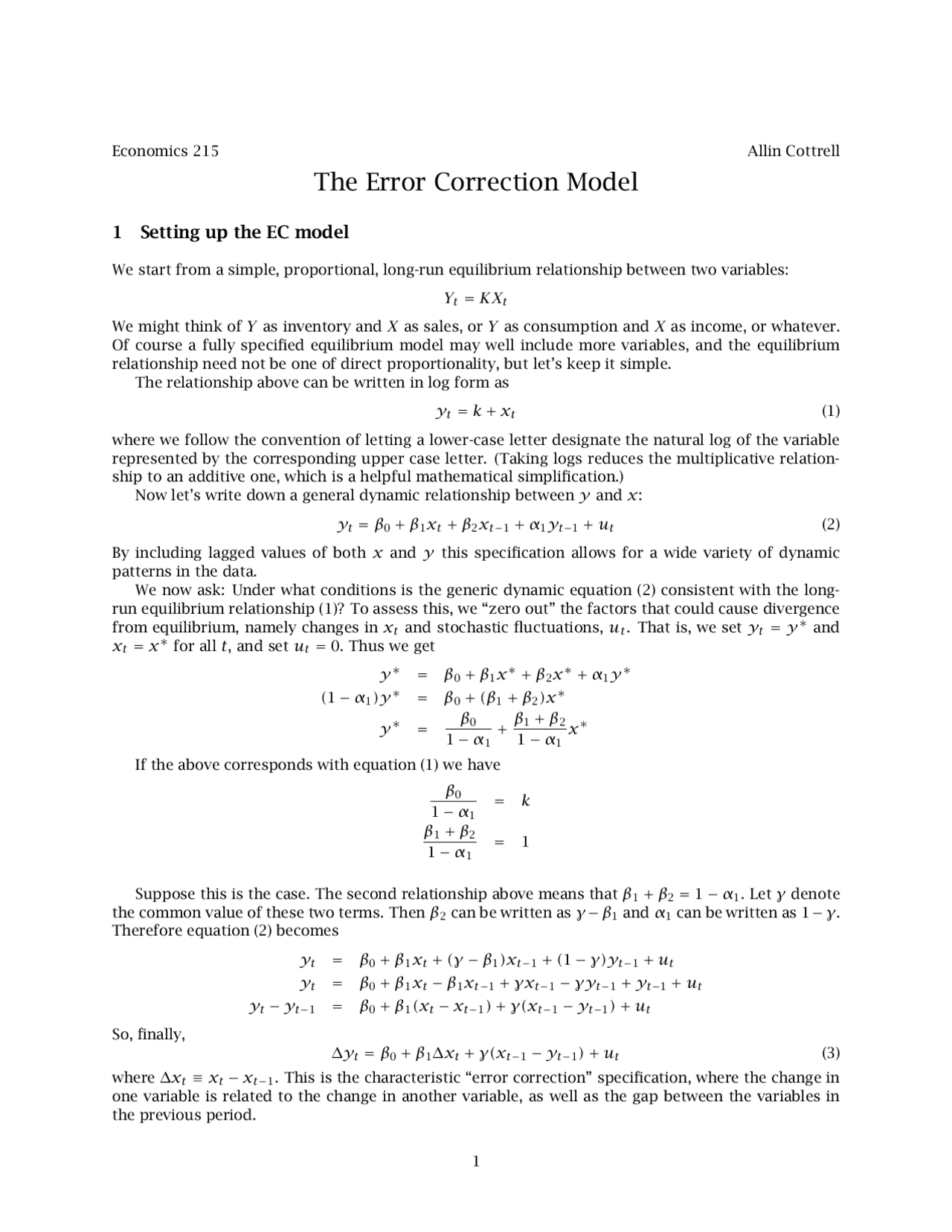 Error Correction Model Example The Error Correction Model - Lecture Notes | ECN 215 | Study notes ...