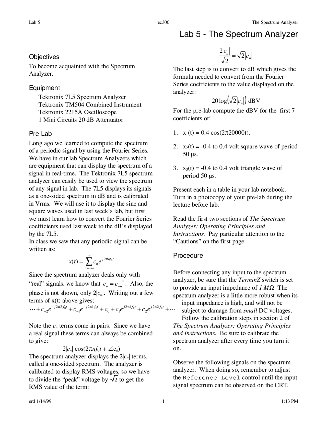 Sample Report Spectrum Lab Laboratory 5 Report on The Spectrum Analyzer | ECE 300 | Lab Reports ...