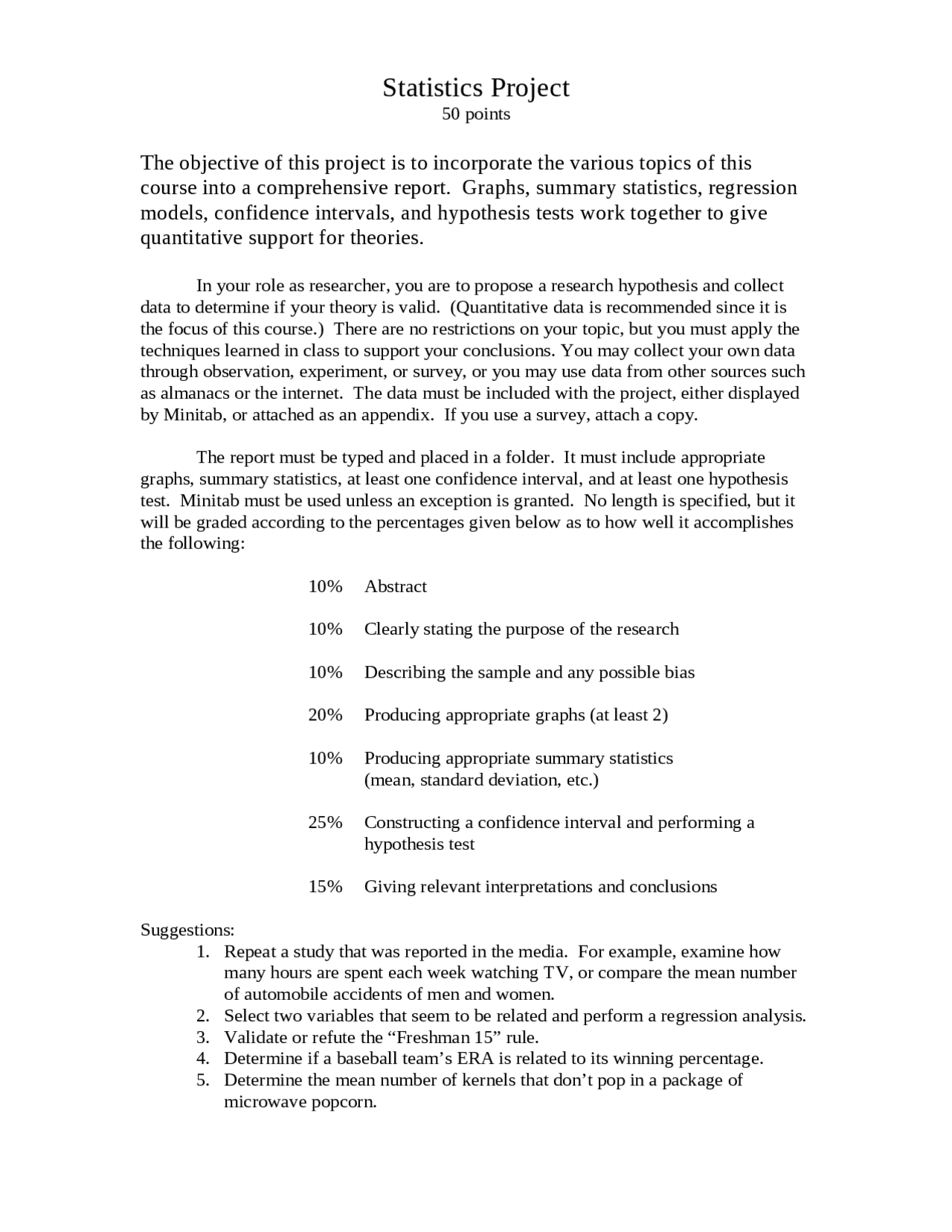 Statistics Project - Introduction Basic Statistics | MS 204 - Docsity