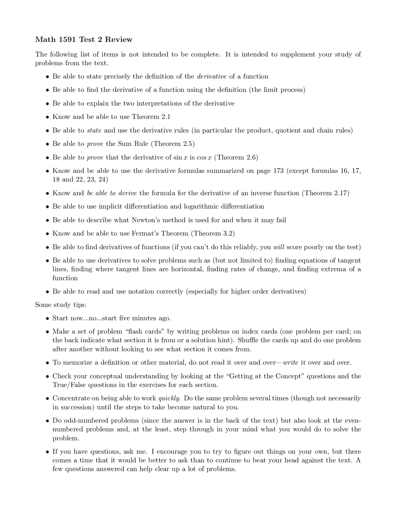 Calculus I: Derivatives, Differentiation and Theorem - Study Guide ...