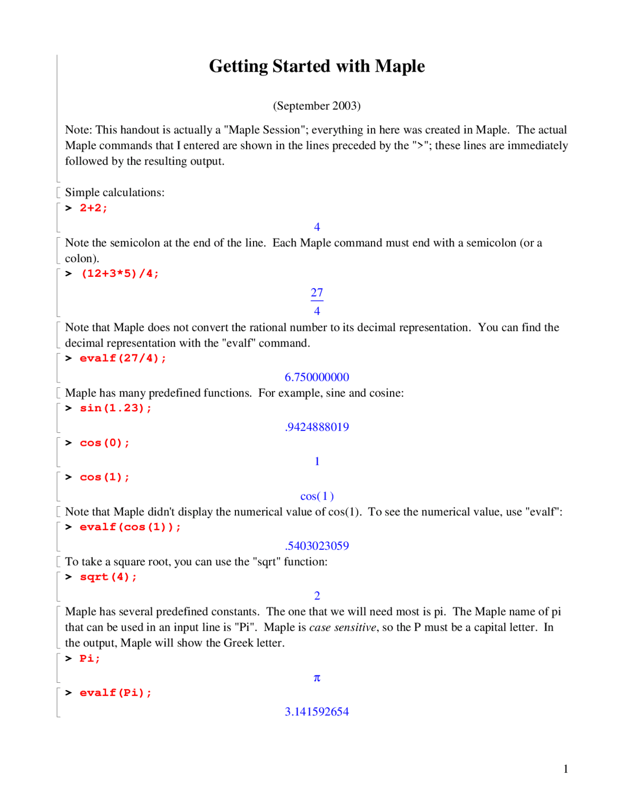 Getting Started With Maple Lecture Handout Math 308 Docsity