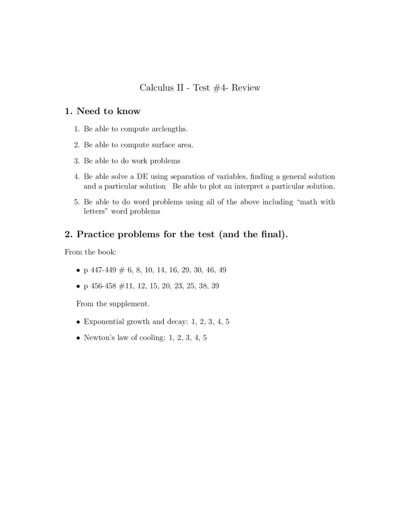Review Sheet for Exam 4 - Calculus II | MA 112 - Docsity