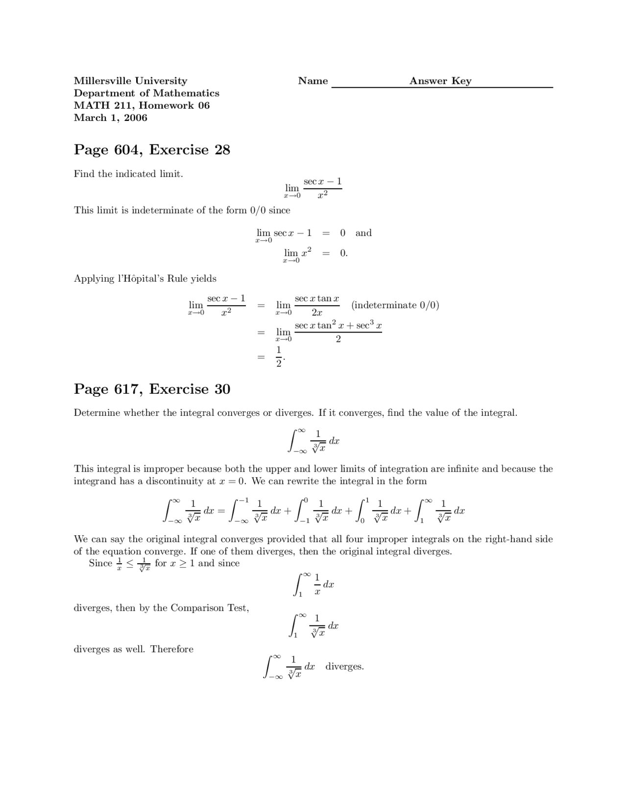 Calculus 2 - Solutions for Example 28 | MATH 211 - Docsity