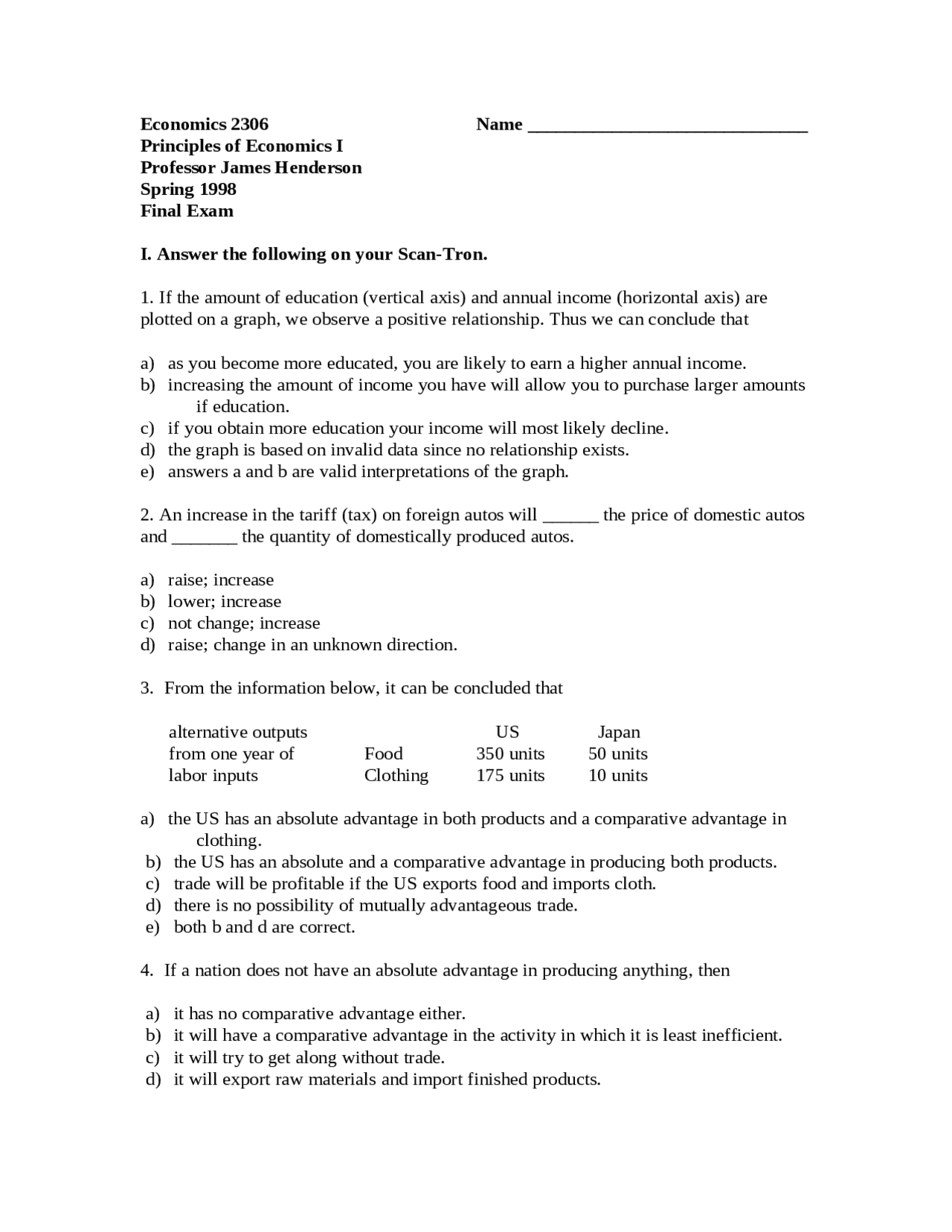 Questions on Principles of Microeconomics for Final Exam | ECO 2306 ...
