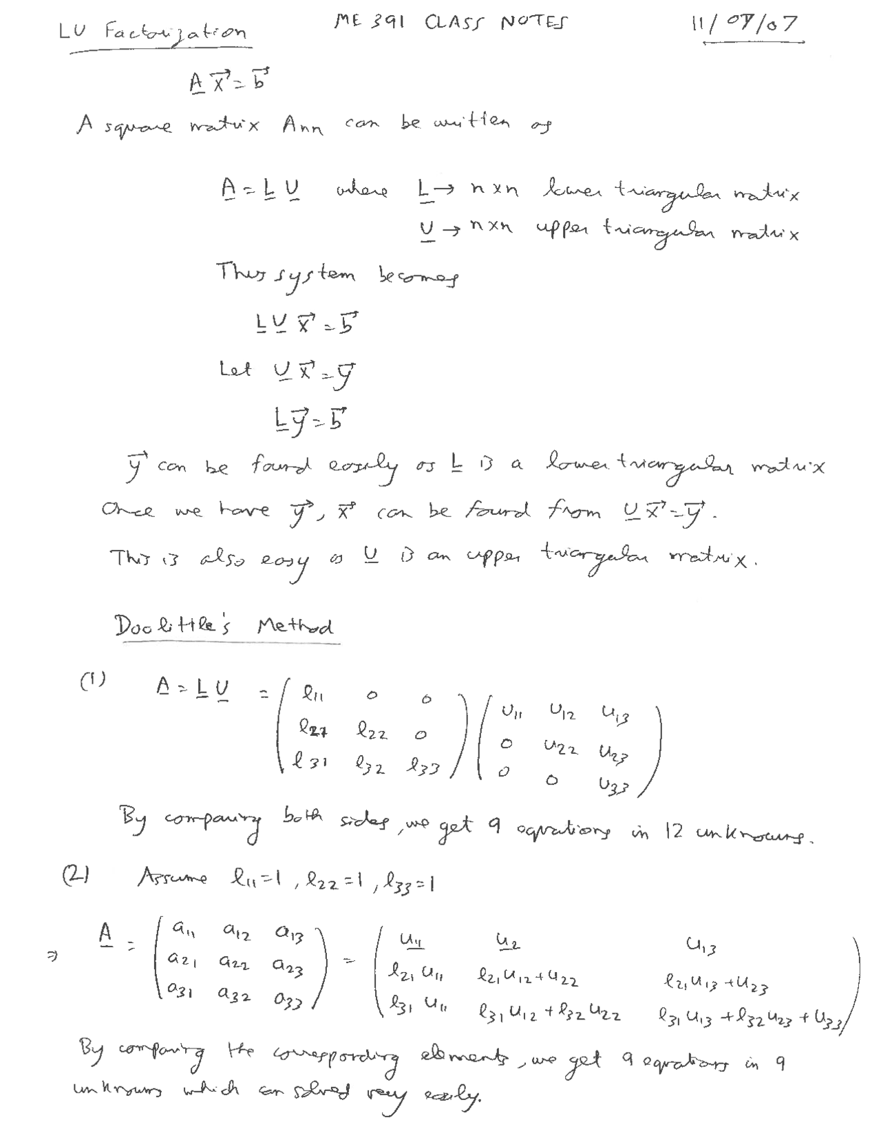 Notes on Substitution - Mechanical Engineering Analysis | ME 391 - Docsity