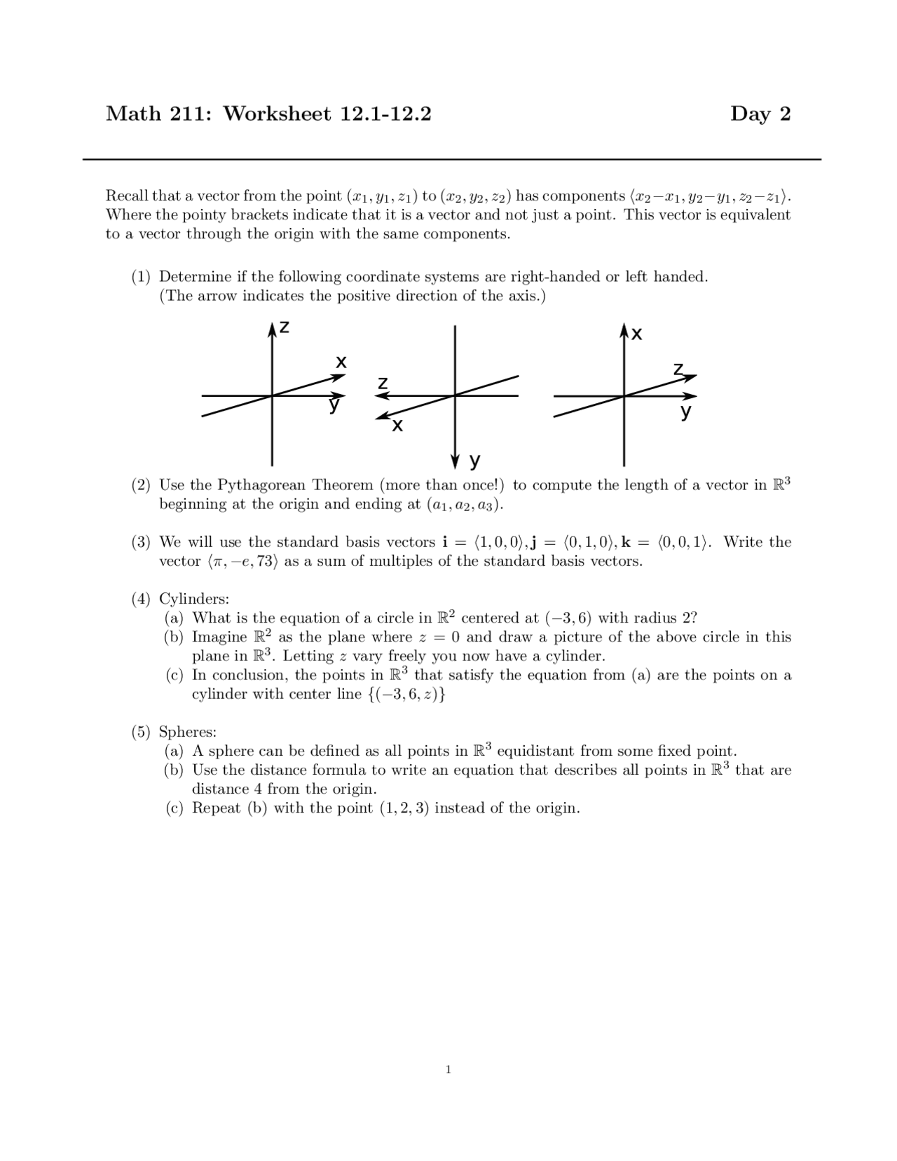 Worksheet #12 Practice Problems - Calculus III | MATH 211 - Docsity