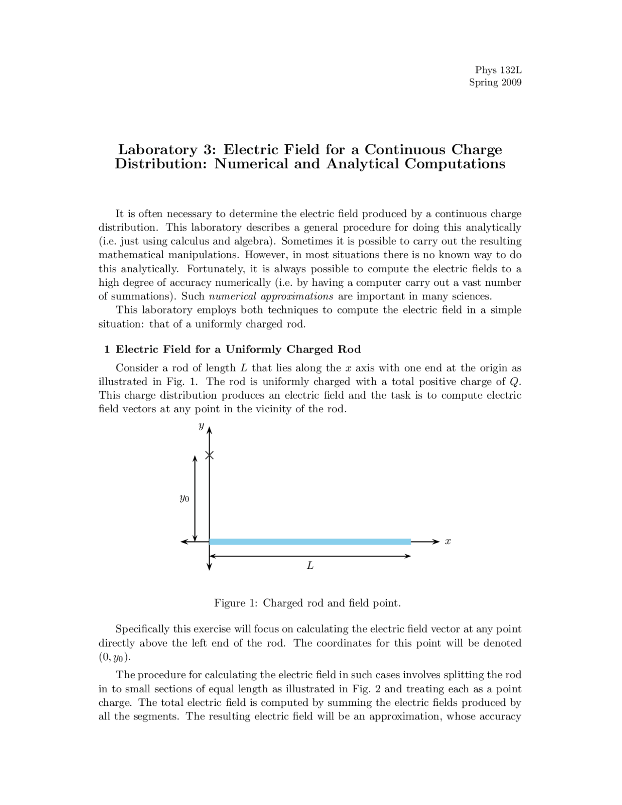 Electric Field for a Continuous Charge Distribution: Numerical and ...