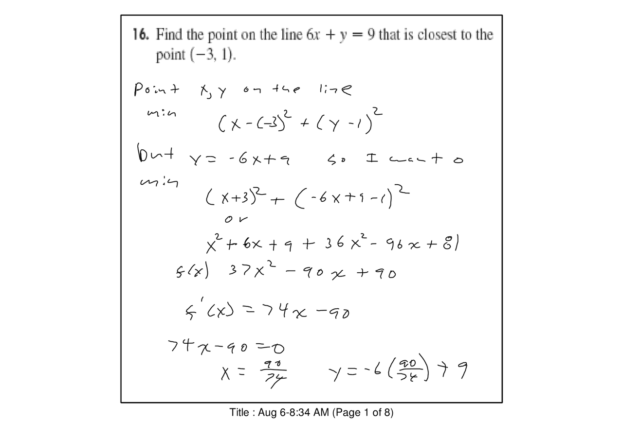 Questions with Solutions - Calculus Analytic Geometry II | MATH 251 ...