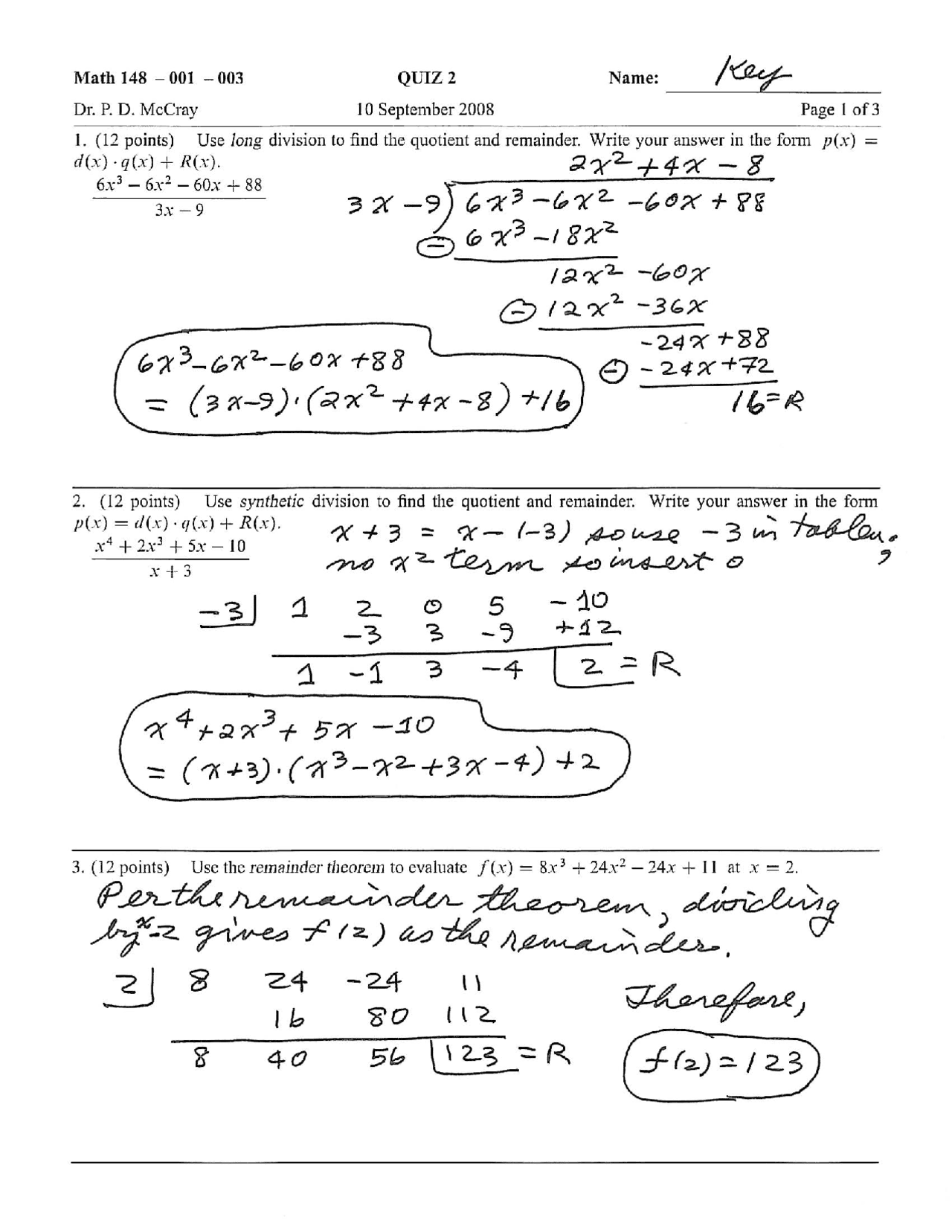 6 Questions with Solutions on Calculus and Precalculus 1 - Quiz 2 ...