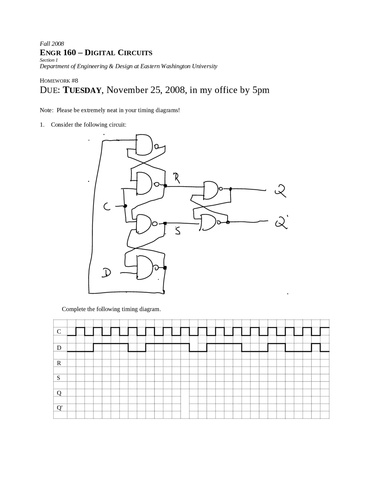 Circuits Homework 3 Practice Problems on Digital Circuits - Homework 8 | ENGR 160 - Docsity
