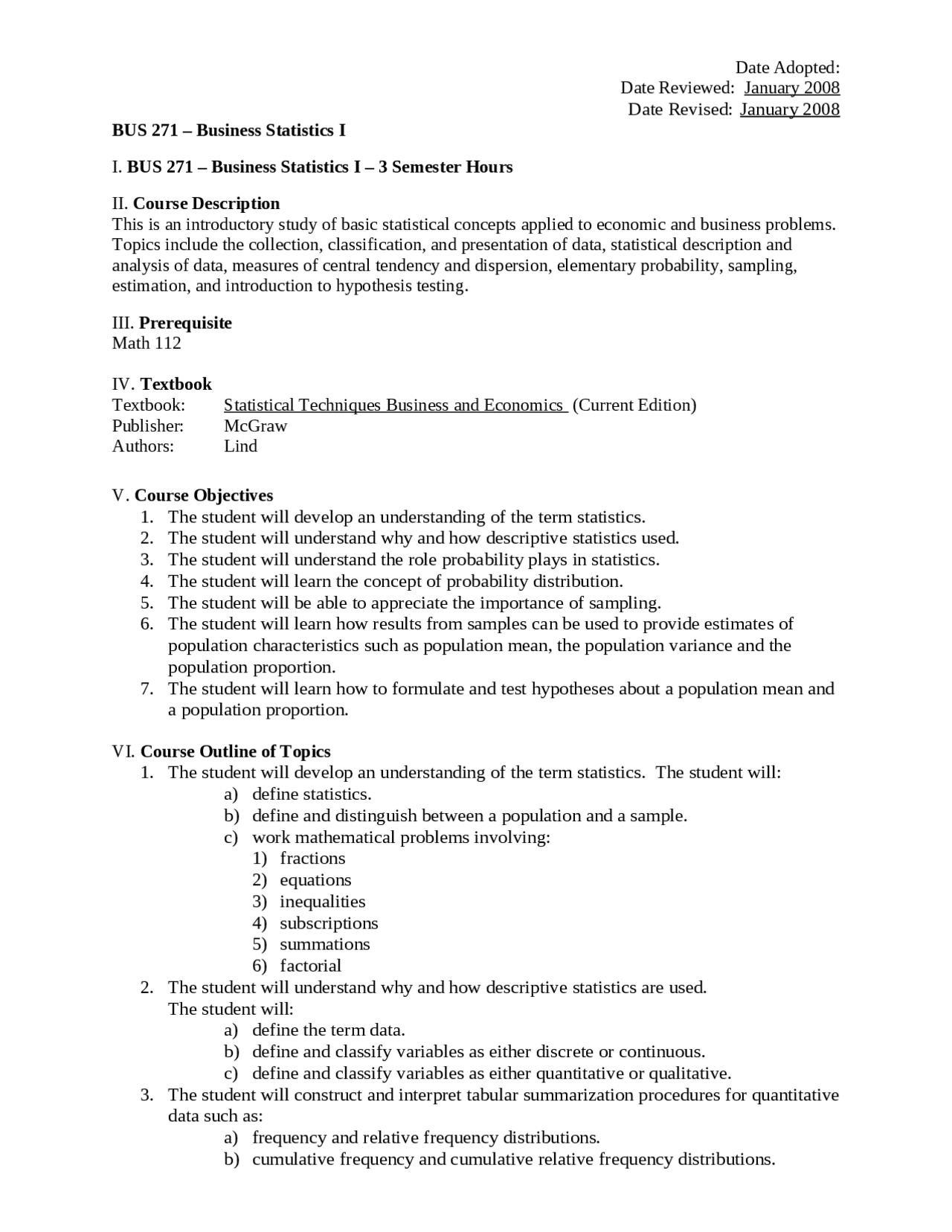 Business Statistics Module Course Guideline for Exam - Business Statistics | BUS 271 - Docsity