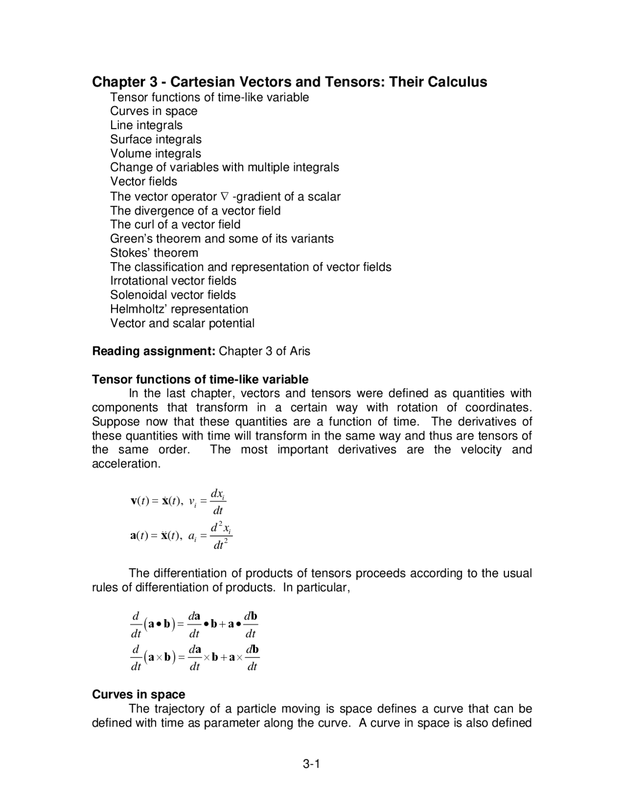 Vector Tensor Calculus Cartesian Vectors and Tensors: Their Calculus | CHBE 501 - Docsity