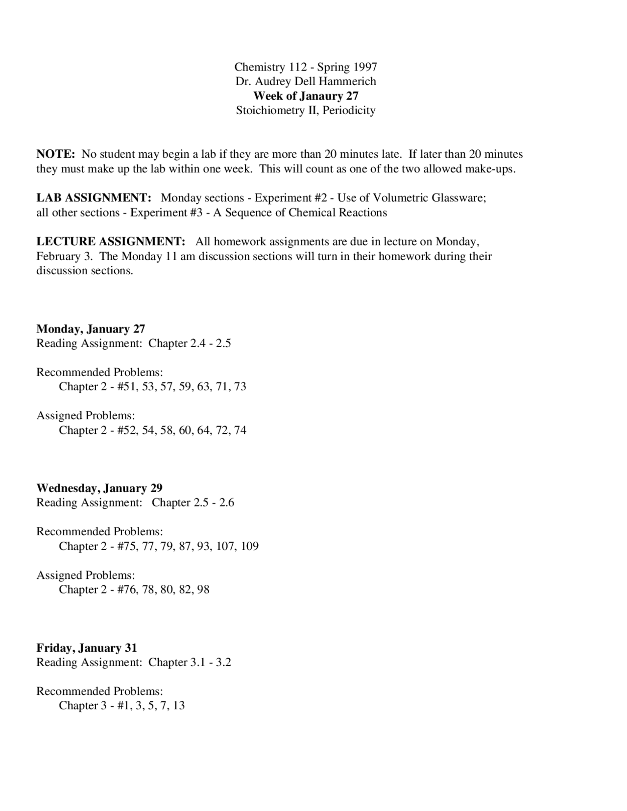 Assigned Problems - General College Chemistry I | CHEM 112 - Docsity
