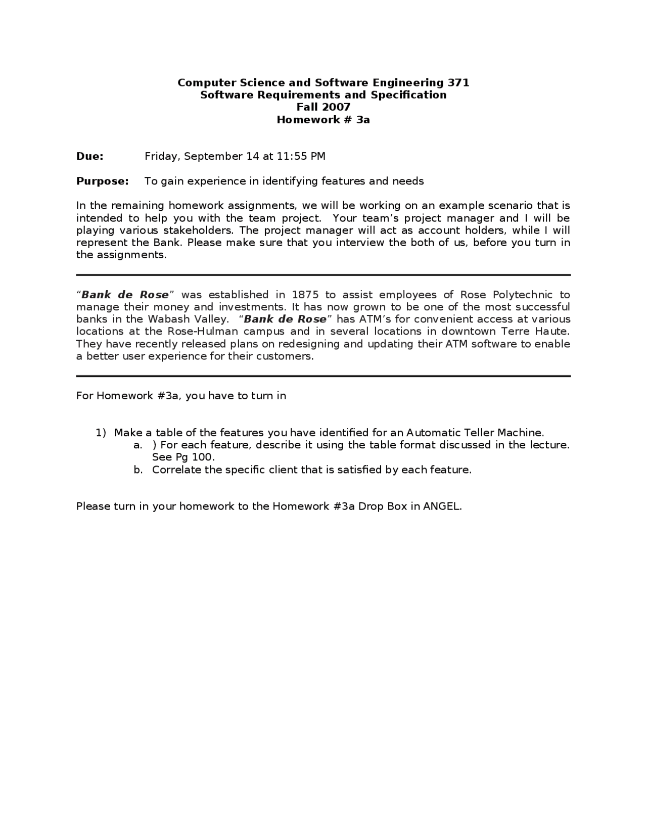 Homework 3a - Software Requirements and Specification | CSSE 371 - Docsity