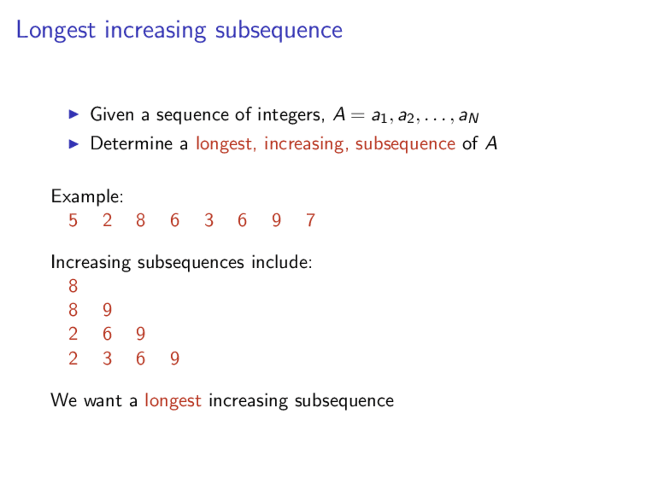 Longest Increasing Subsequence - Lecture Slides | MAT 4880 - Docsity