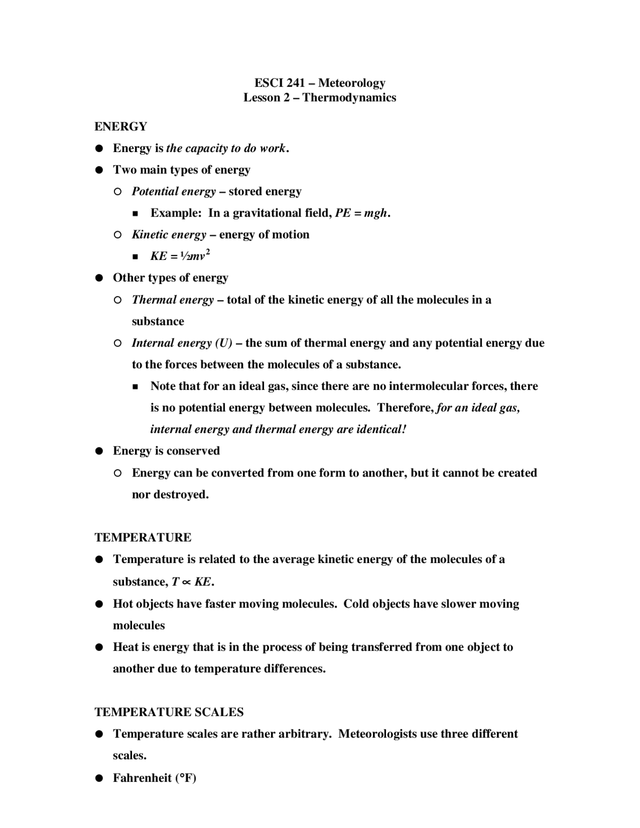 Meteorolgy Notes Thermodynamics - Meteorology: Lab - Notes | ESCI 241 | Study notes ...