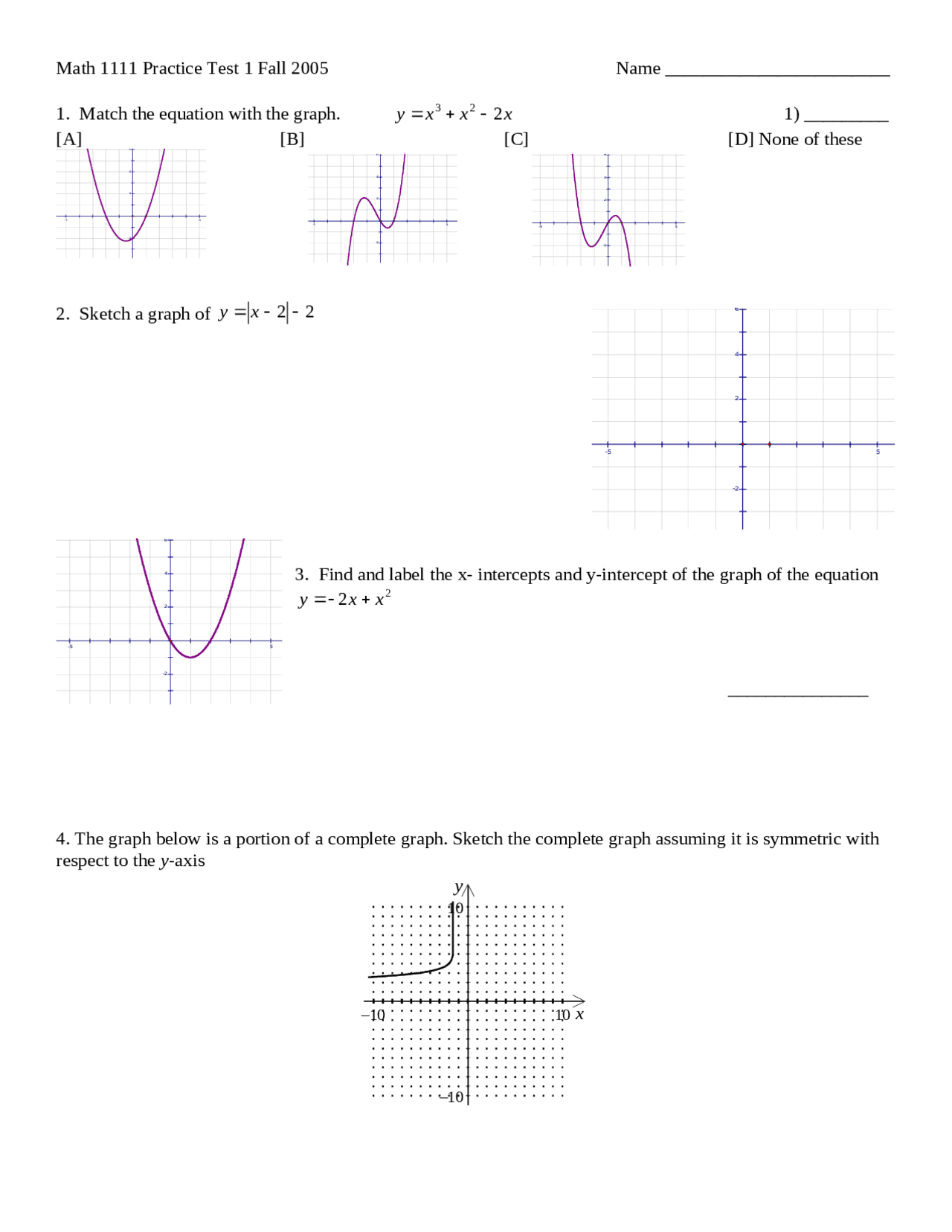 28 Questions for Practice Exam 1 - College Algebra | MATH 1111 - Docsity