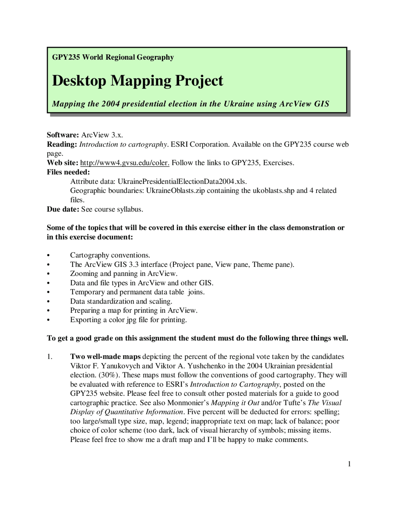 Desktop Mapping Project World Regional Geography GPY 235 Docsity