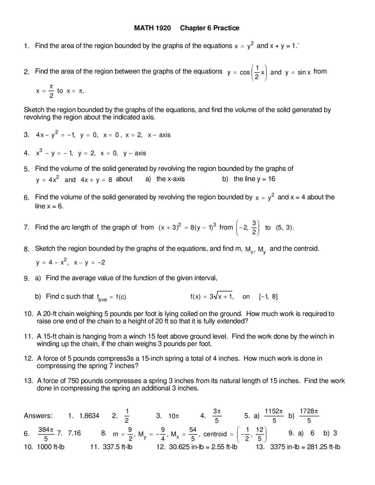 13 Problems with Solutions on Calculus II - Assignment | MATH 1920 ...