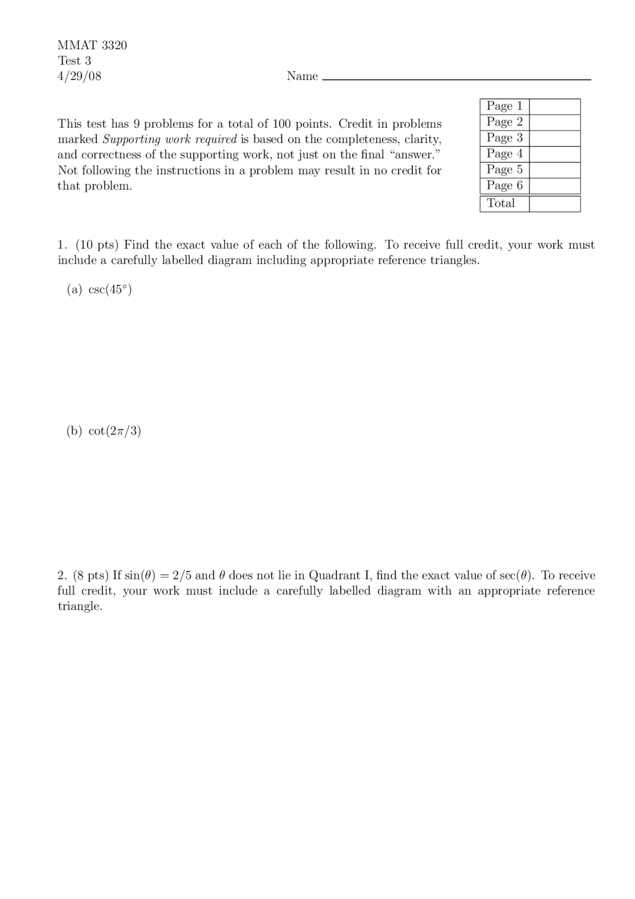 Practice Test 3 - Basics of Mathematical Modeling - Fall 2008 | MMAT ...