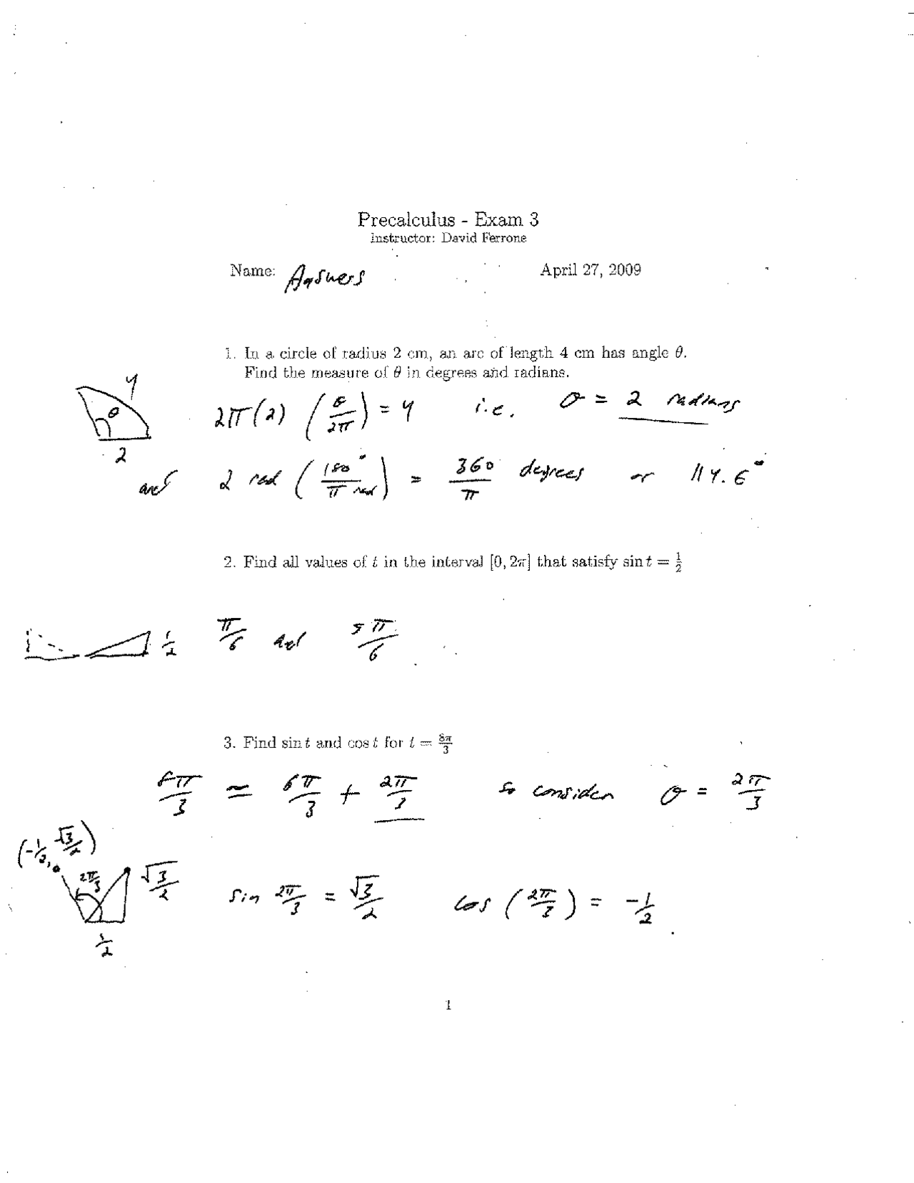 Practice Exam 3 for Precalculus with Answers | MATH 1060 - Docsity