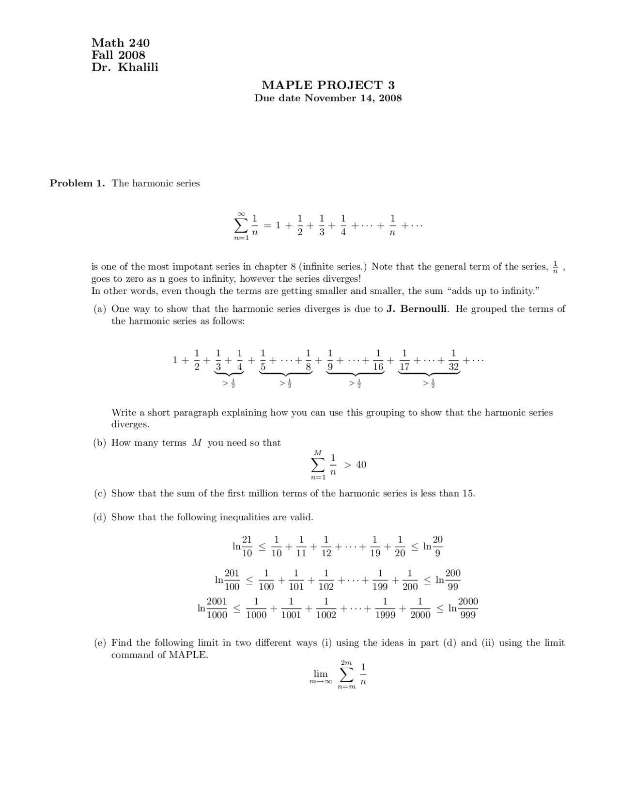 Intermediate Calculus Problem 3 Practice Problems on Intermediate Calculus - Maple Project 3 | MATH ...