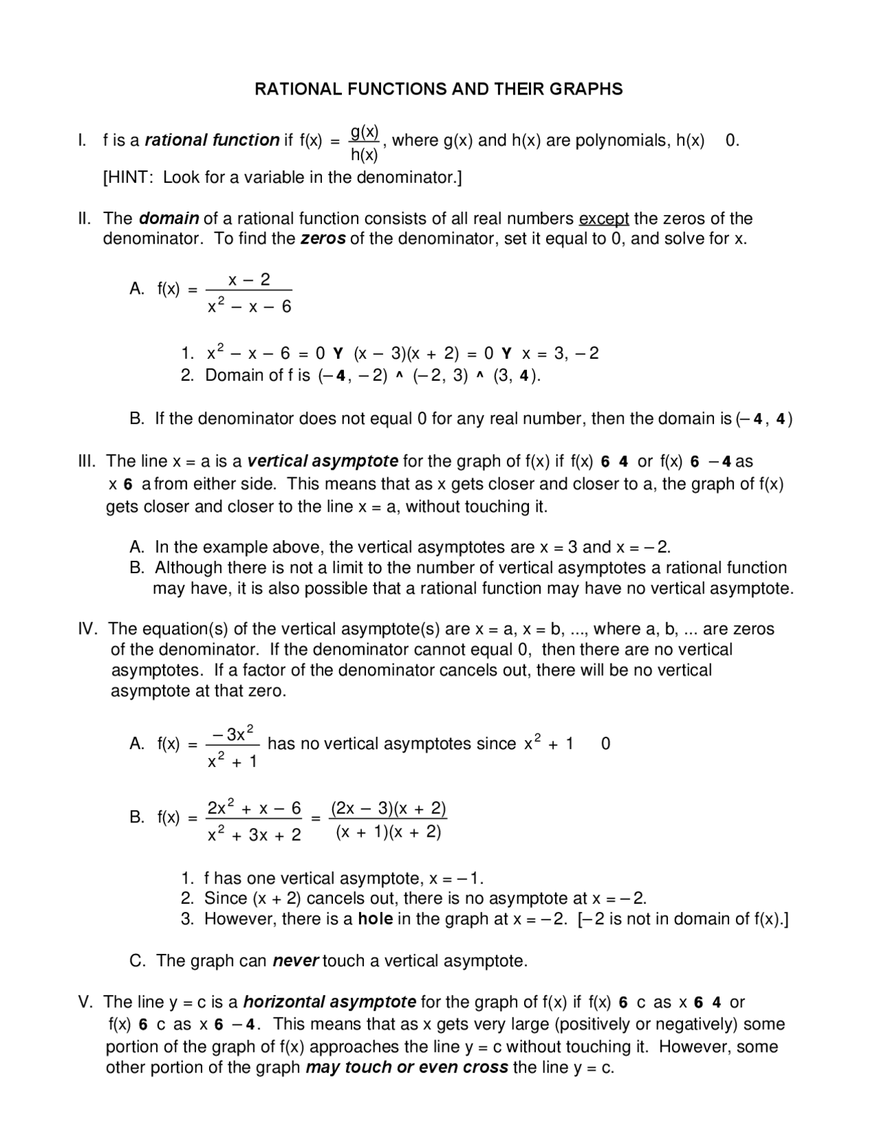 Rational Function and their Graphs - Lecture Notes | MATH 1730 - Docsity