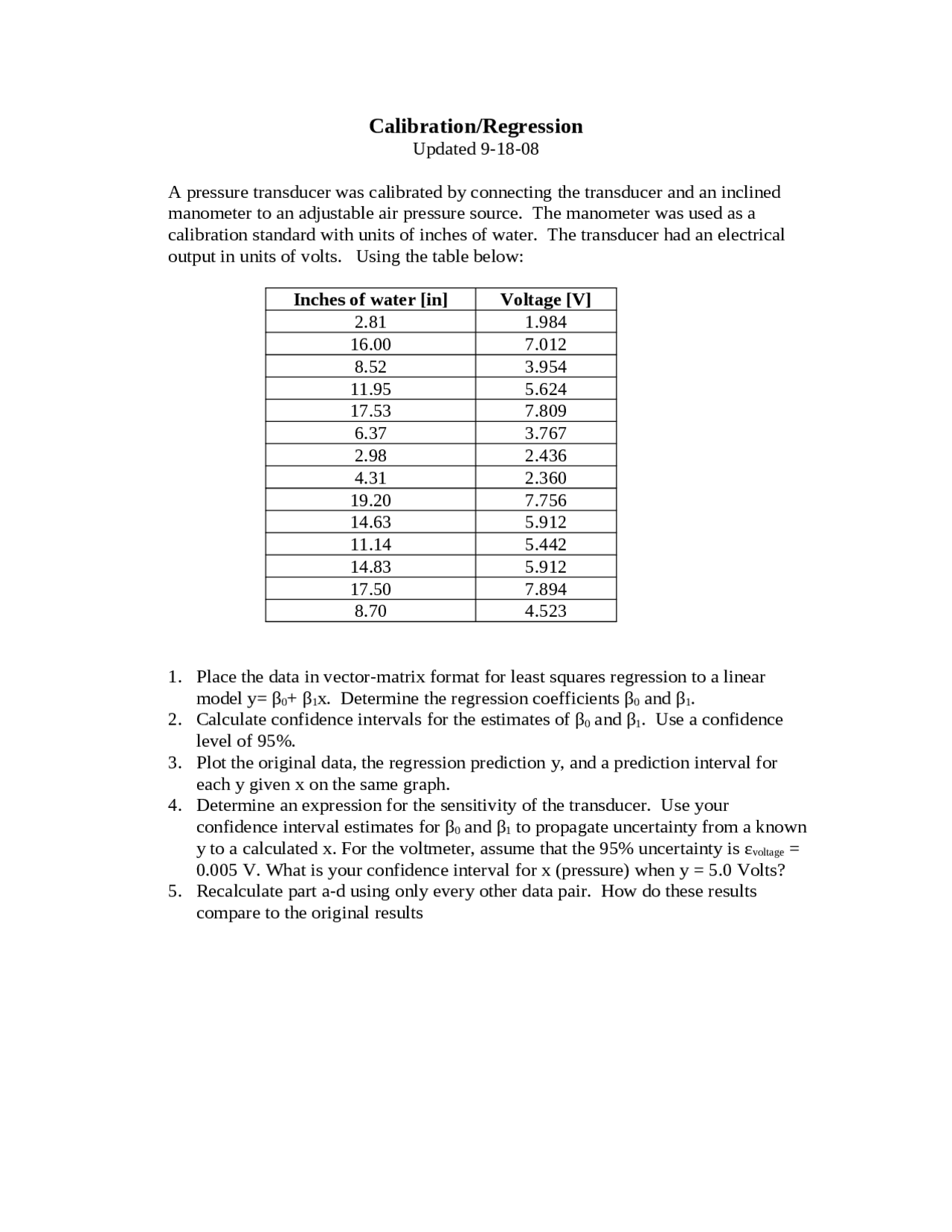 Calibration/Regression Senior Lab ME 430 Docsity