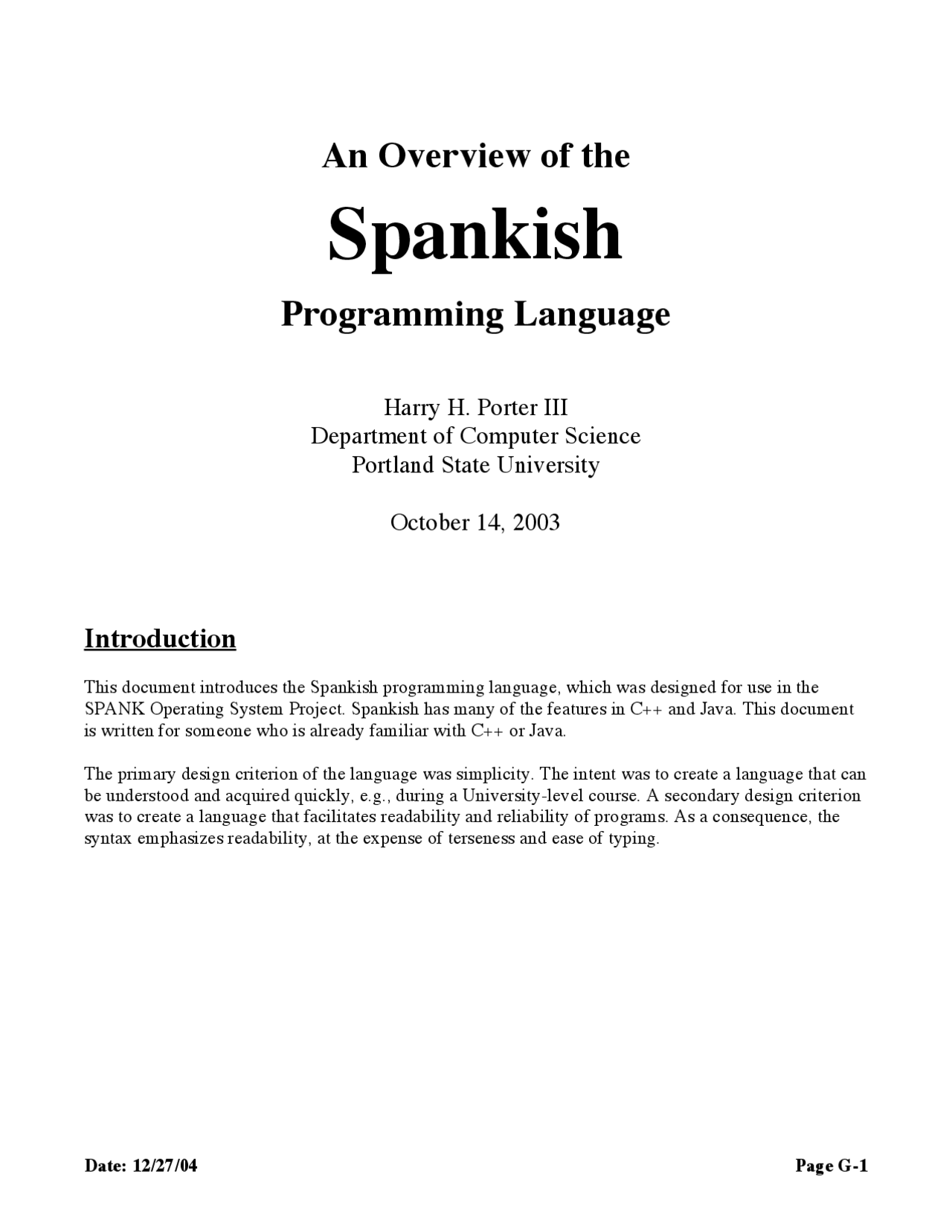An Overview of The Spanish Programming Language | CS 333 - Docsity