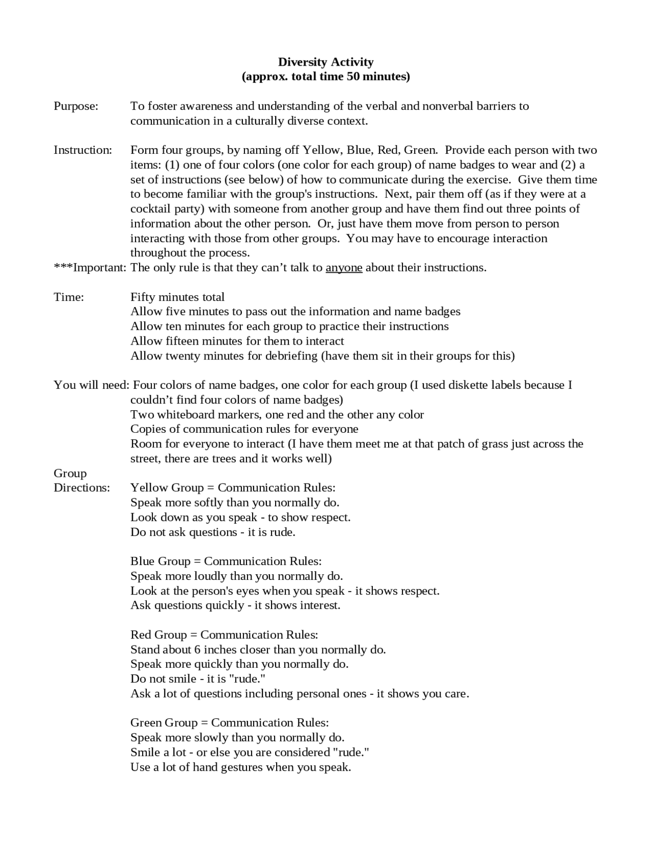 Diversity Activity on Introduction to Human Communication | HCOM 100 ...