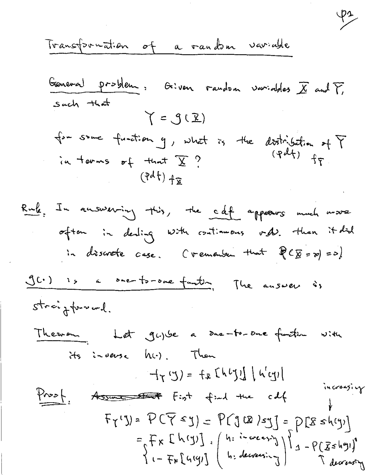 Transformation of Random Variable - Lecture Notes | MATH 3338 - Docsity