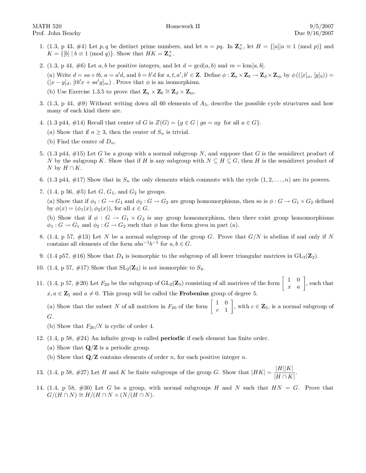 14 Unsolved Problems on Algebra I | MATH 520 - Docsity