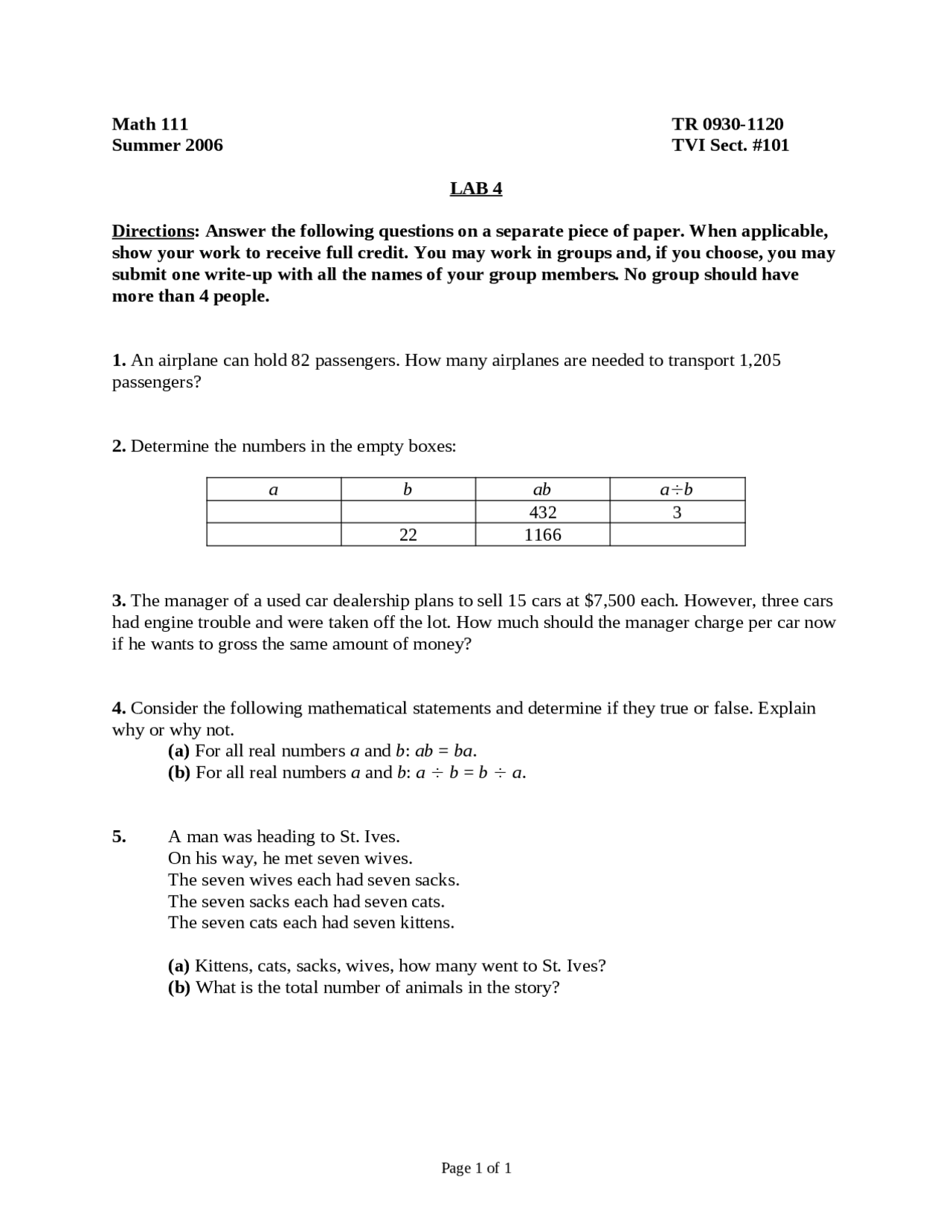 Laboratory 4 - Mathematics for Elementary and Middle School Teachers I ...