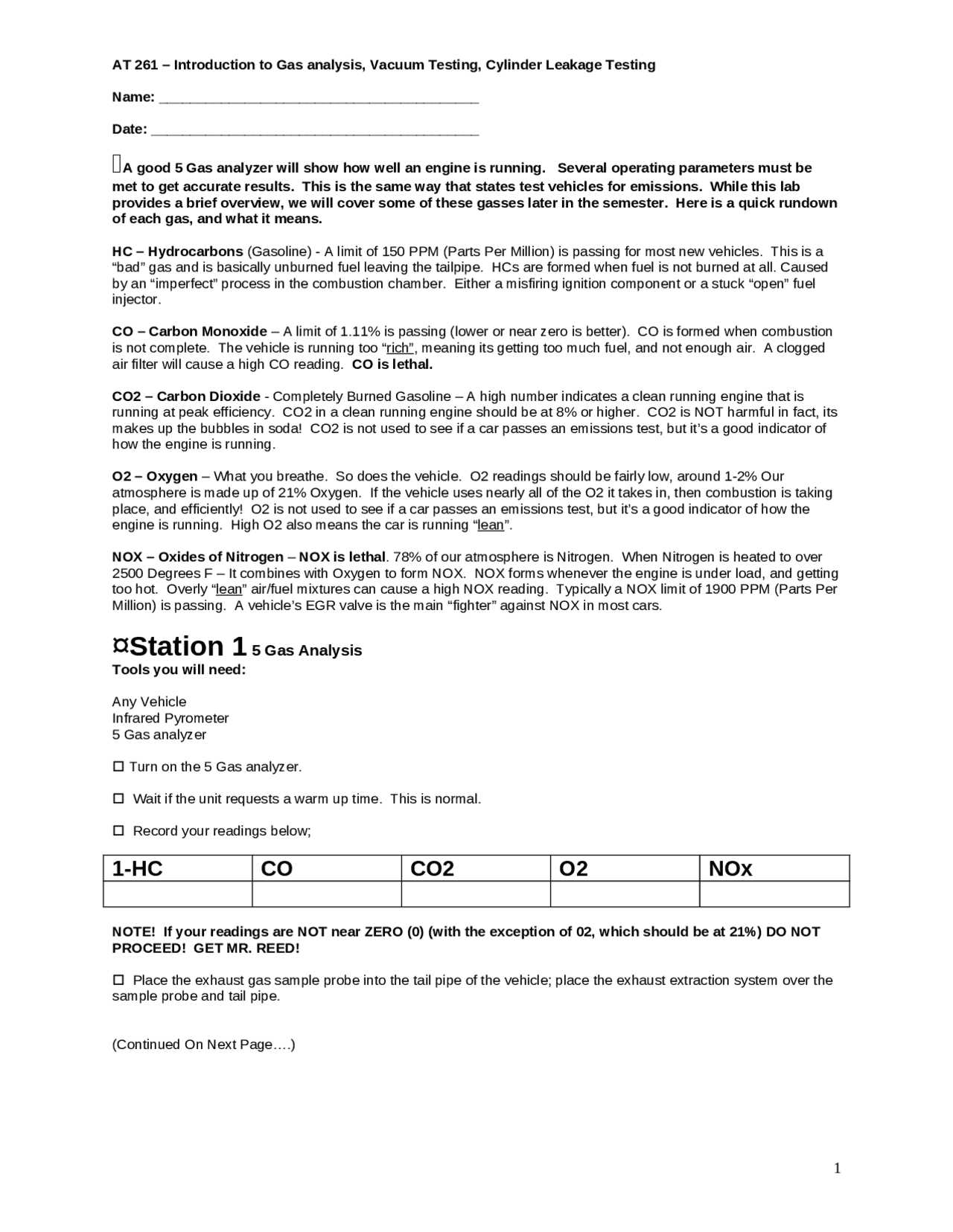Introduction to Gas Analysis, Vacuum Testing, Cylinder Leakage Testing