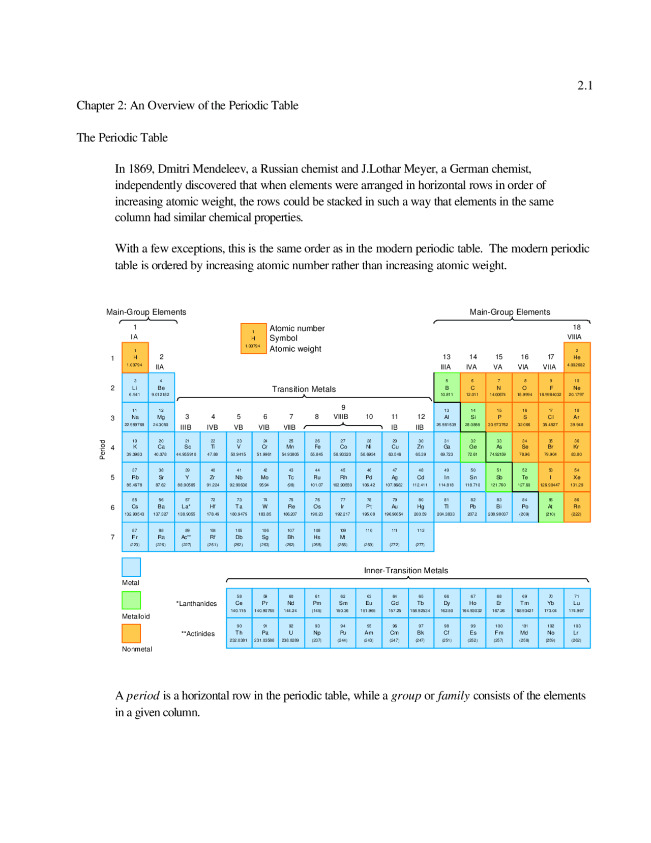 An Overview of the Periodic Table - Lecture Notes | CHM 218 - Docsity