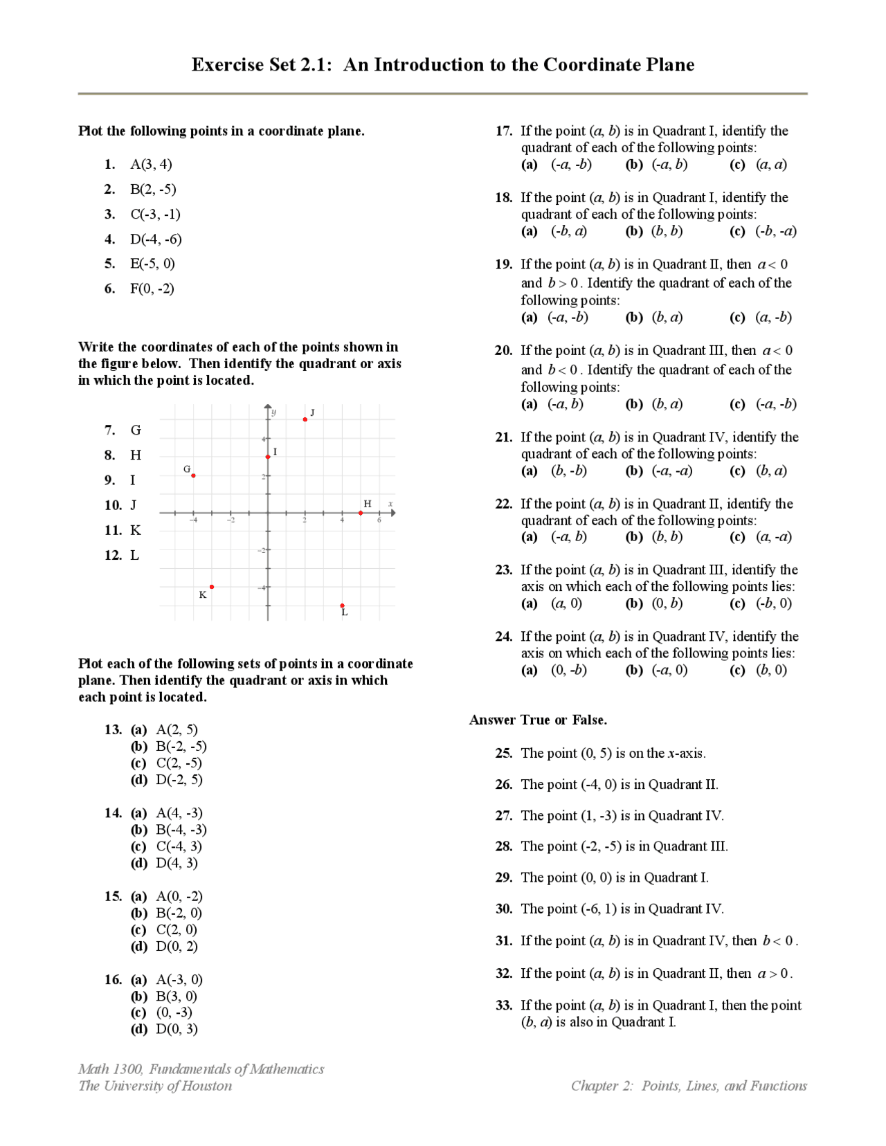 Coordinate Plane Homework Help Introduction to Coordinate Plane - Assignment 2 | MATH 1300 - Docsity